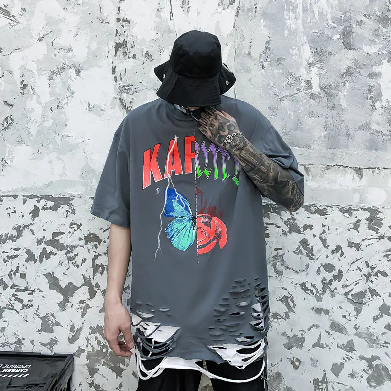 Men's Ripped Hem Short Sleeve T-Shirt - Summer Streetwear