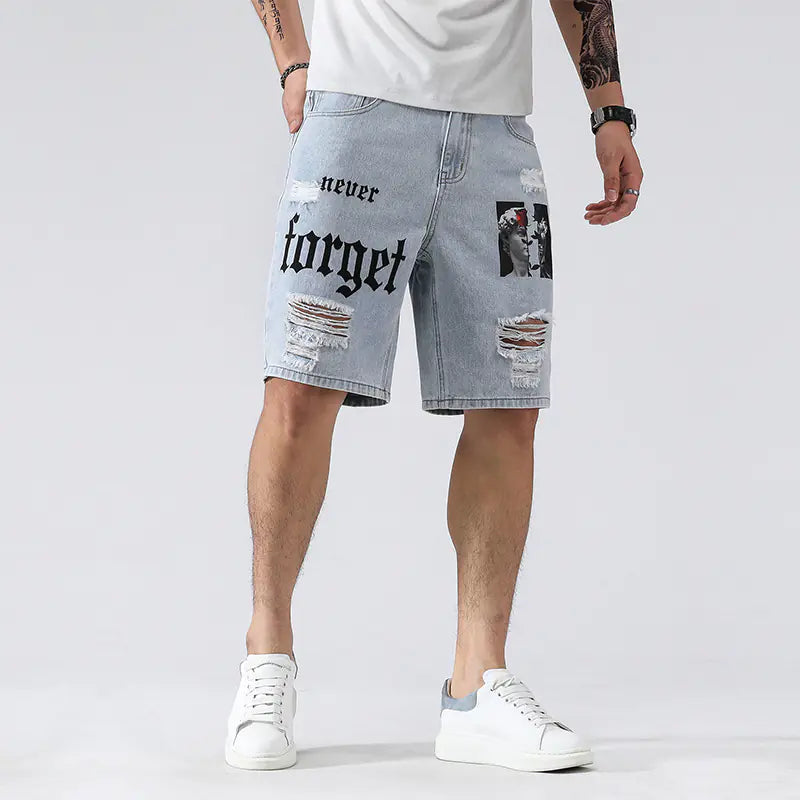 2023 Summer Men's Loose Fit Distressed Denim Shorts