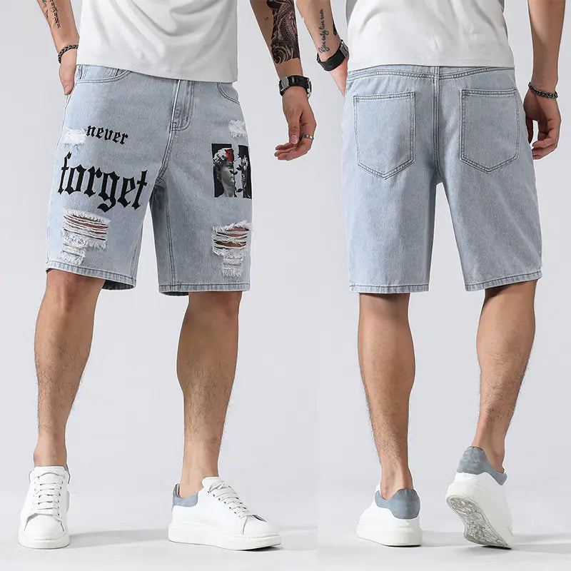 2023 Summer Men's Loose Fit Distressed Denim Shorts