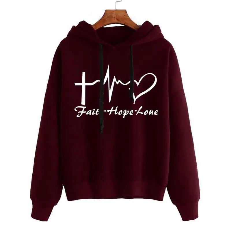 Women's Long Sleeve Heart Print Hoodie Sweatshirt