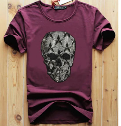 Trendy Star Skull Rhinestone Couple Short Sleeve T-Shirt