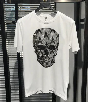Trendy Star Skull Rhinestone Couple Short Sleeve T-Shirt