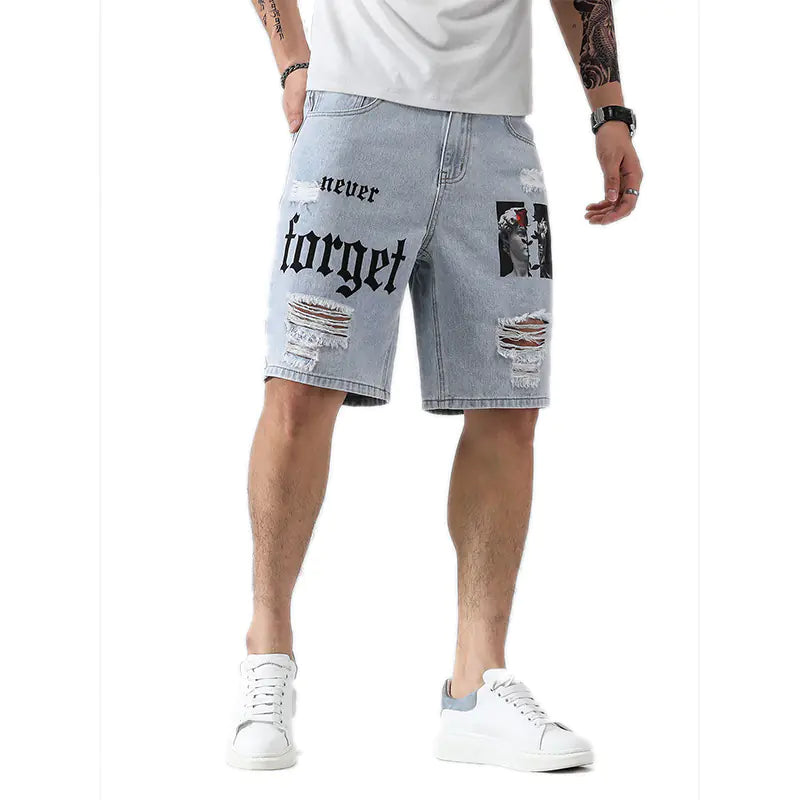 2023 Summer Men's Loose Fit Distressed Denim Shorts
