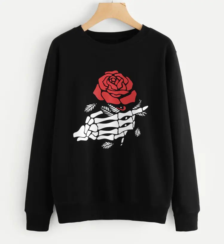 European Beauty Long-sleeved Sweater with Rose Print