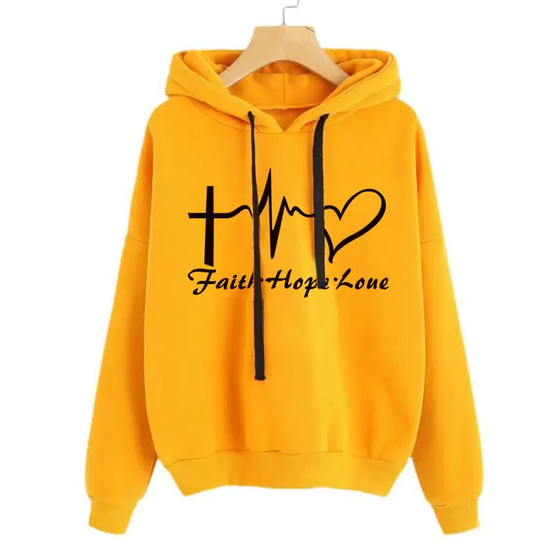 Women's Long Sleeve Heart Print Hoodie Sweatshirt